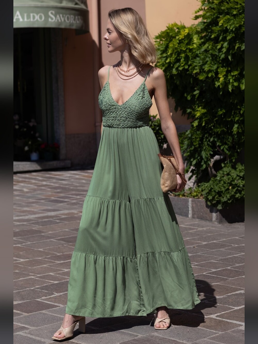 Cupshe Sage Green Crochet Bodice Maxi Dress